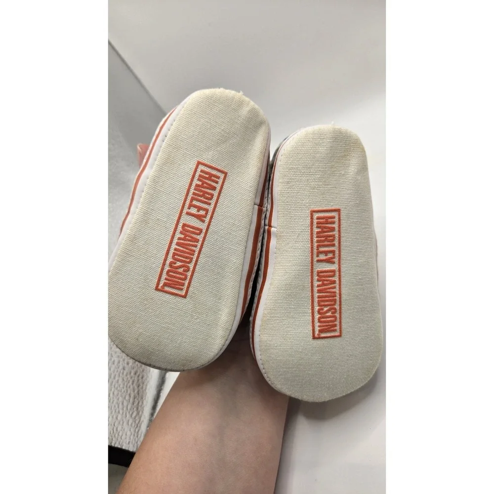 Harley Davidson Infant Baby Plaid Slip On Shoes Size 2/3 Orange Canvas Cute